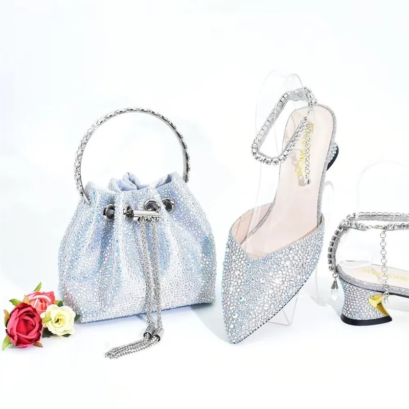 Fashion Pointed Toe Rhinestone Backless Chain Handbag Set With Rhinestone Embellishments, -Selling Elegant Sequins - Image 1